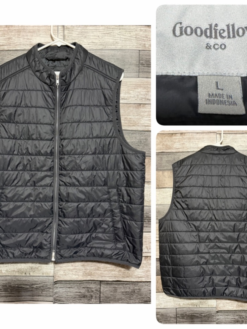 Goodfellow & Co Puffer Vest Men’s L Black Quilted Full Zip Snap Pockets